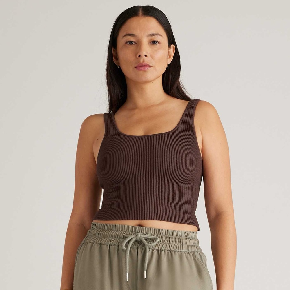 Quince Cropped Square Neck Ribbed Knit Tank - Dark Brown